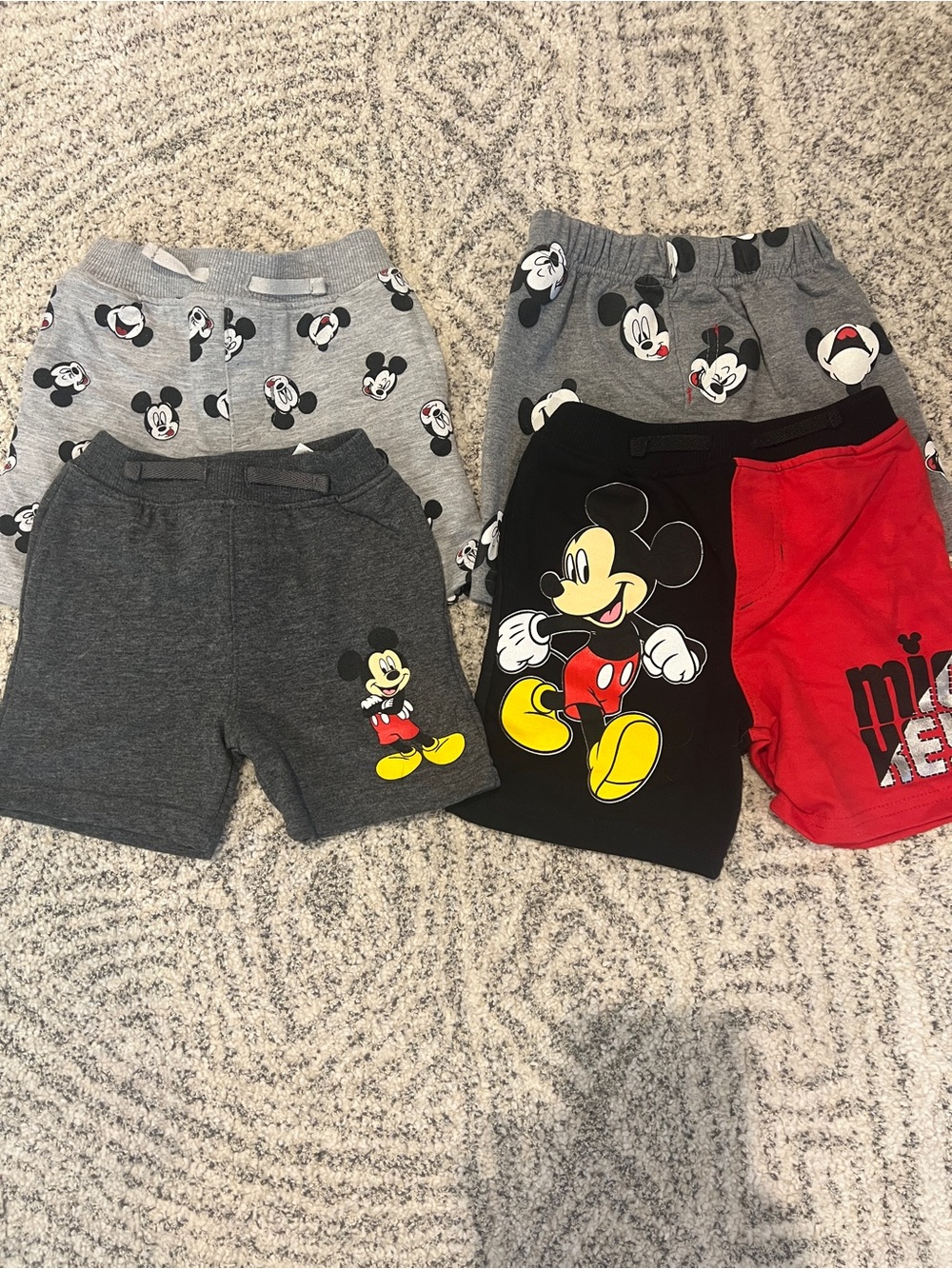Disney Mickey Mouse Kids Shorts Set - Grey, Black, Red, Yellow